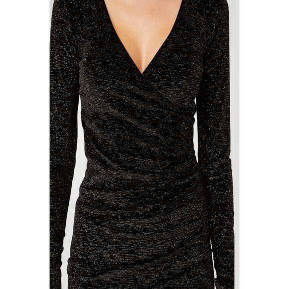 Misa Setarah Metallic Faux-wrap Midi Dress Black Shimmer Size Large NWT Sheath - Picture 5 of 14